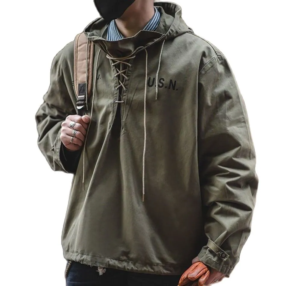 2022 Autumn Winter Men Hoodie Retro Army Green Cotton Hooded Coat Military Coat Cargo Style Clothes