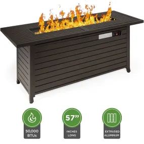 50,000 BTU Rectangular Gas Fire Pit Table w/ Storage, Cover