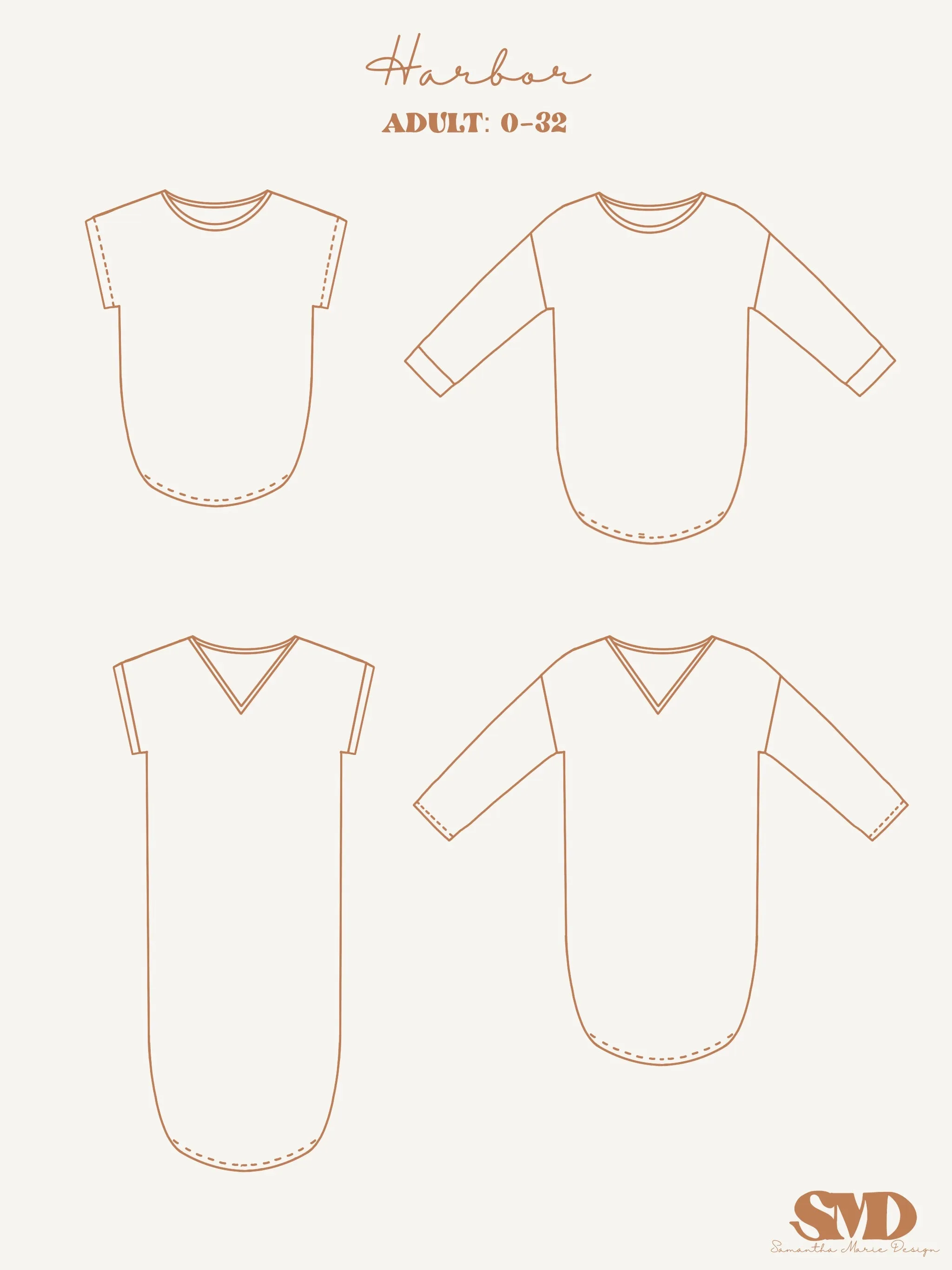 Adult Harbor Top, Tunic and Dress Digital Sewing Pattern Sizes 0-32