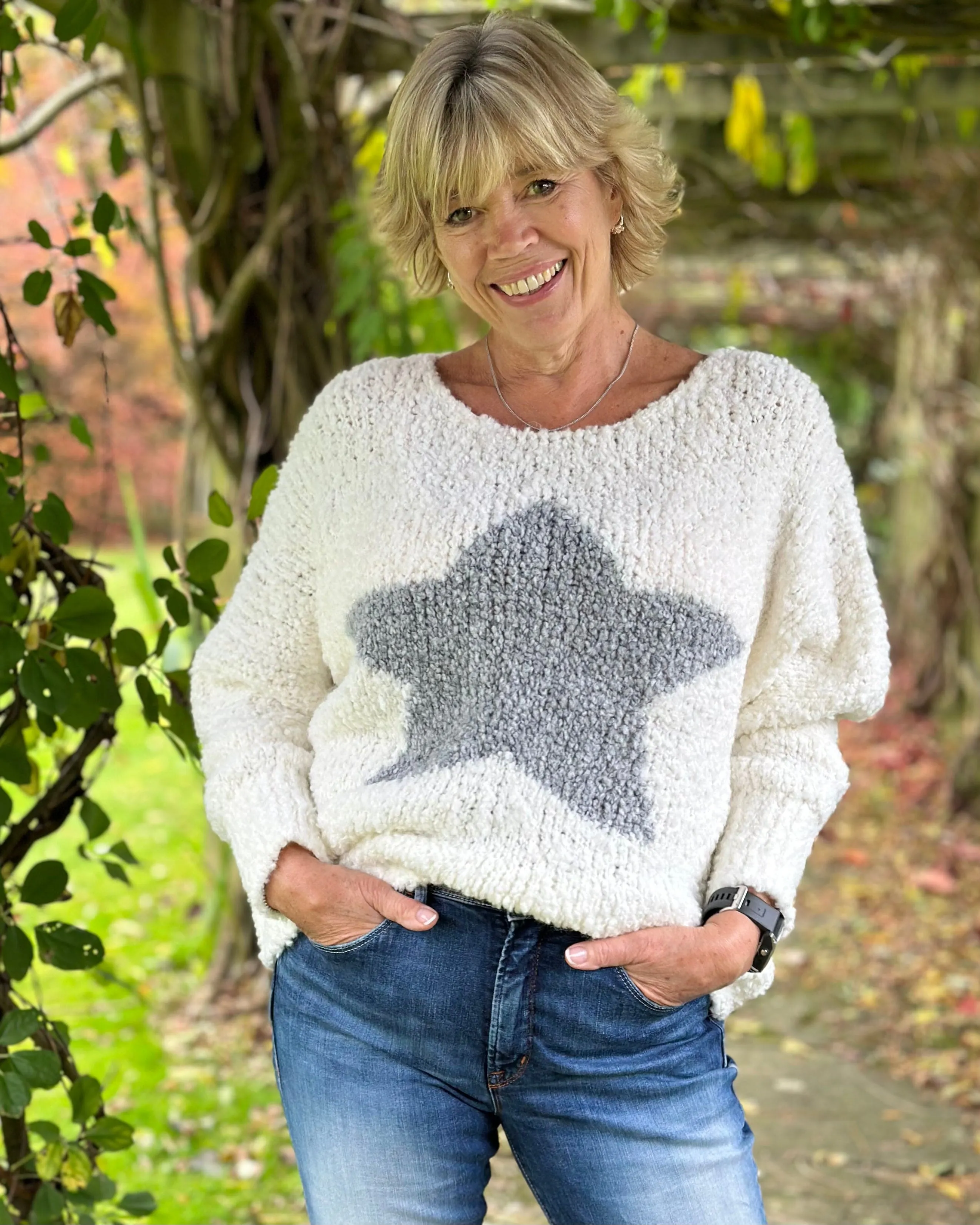 Alpaca Wool Mix Boucle Star Jumper - Winter White