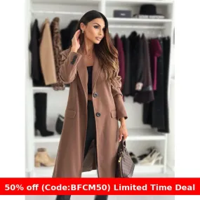 Amozae winter outfits men Autumn and Winter Simple Long Sleeve Solid Color Woolen Coat Women's Clothing