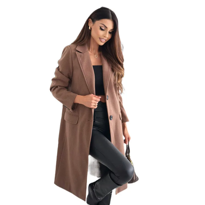 Amozae winter outfits men Autumn and Winter Simple Long Sleeve Solid Color Woolen Coat Women's Clothing