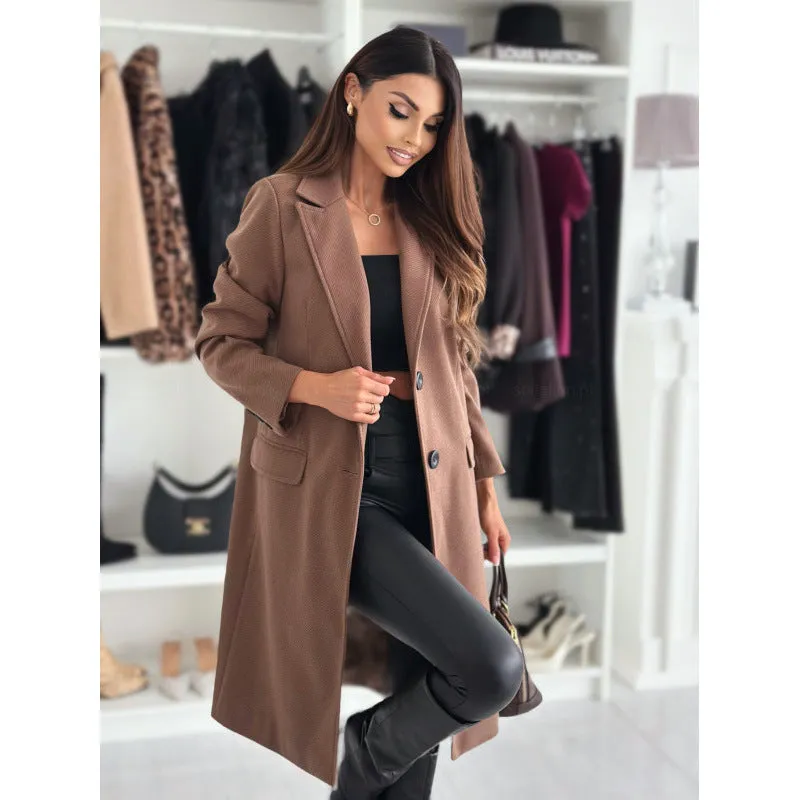 Amozae winter outfits men Autumn and Winter Simple Long Sleeve Solid Color Woolen Coat Women's Clothing