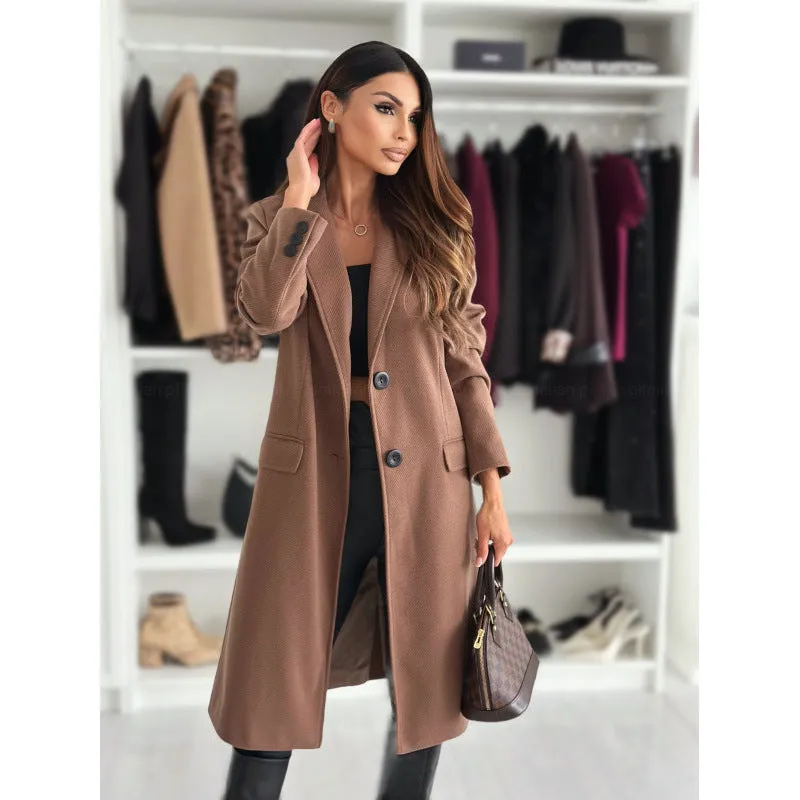 Amozae winter outfits men Autumn and Winter Simple Long Sleeve Solid Color Woolen Coat Women's Clothing