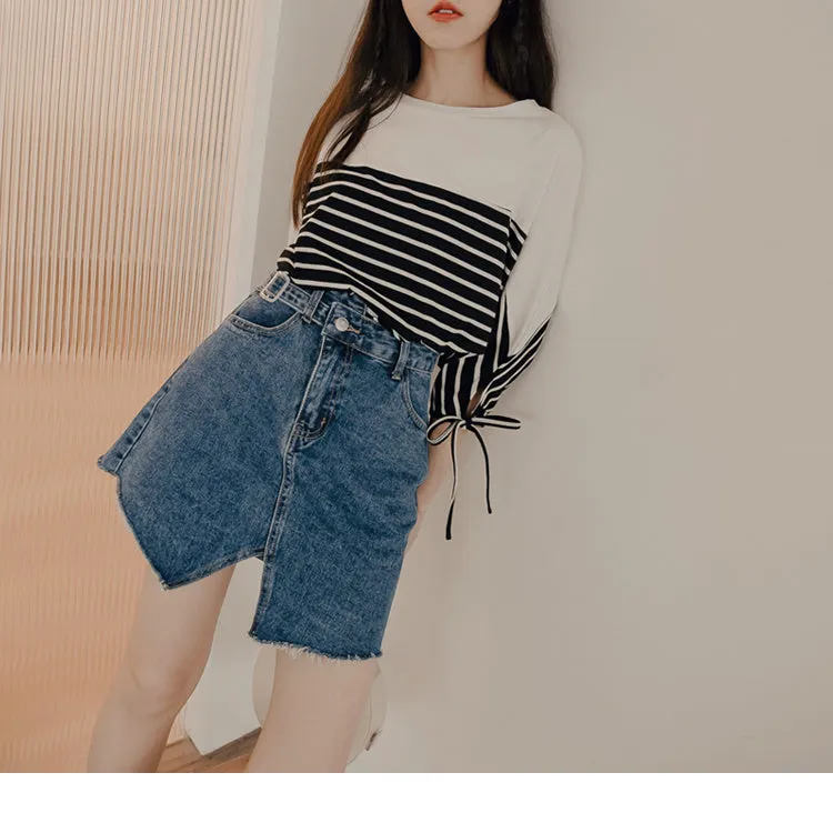 ASYMMETRICAL COTTON DENIM A-LINE MINI SKIRTS