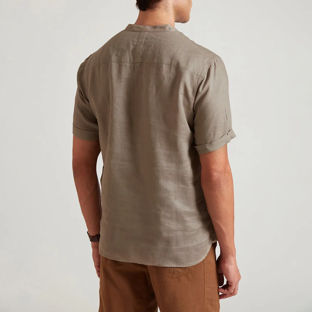 B77 Men's Casual Linen Shirt With Band Collar