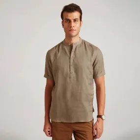 B77 Men's Casual Linen Shirt With Band Collar