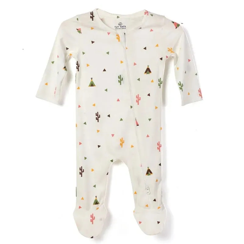 Baby 2 Way Zipper Happy Camper Full Sleeves Bodysuit - Off-White