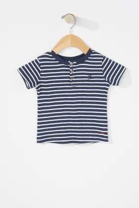 Baby Boy Striped Embroidered Henley T-Shirt