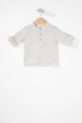 Baby Boy Striped Linen Henley Button-Up Shirt