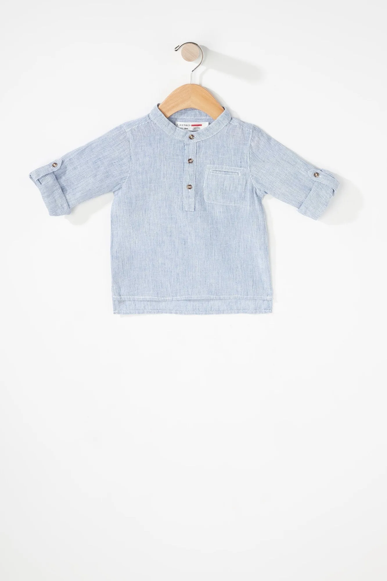 Baby Boy Striped Linen Henley Button-Up Shirt