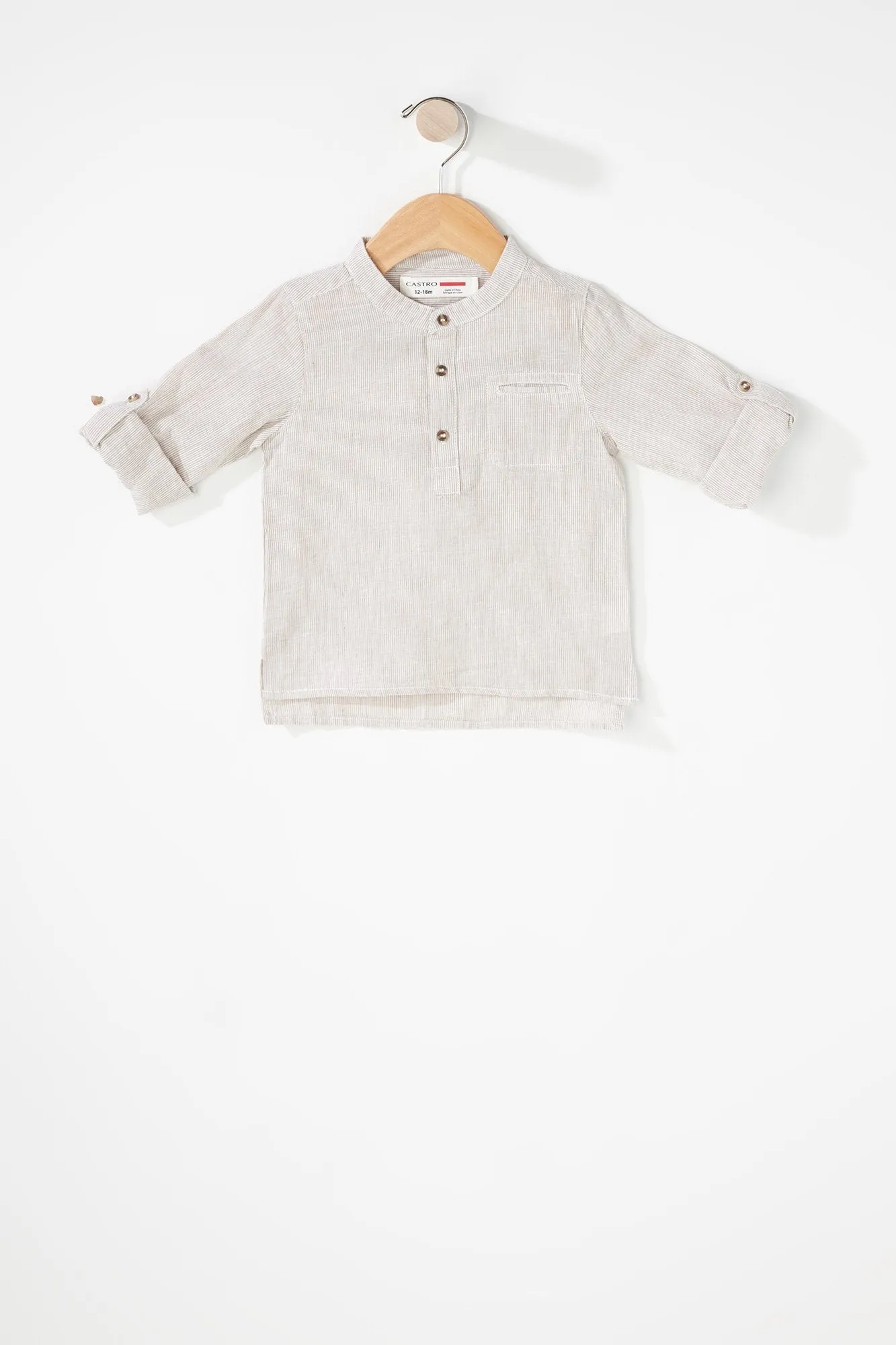 Baby Boy Striped Linen Henley Button-Up Shirt