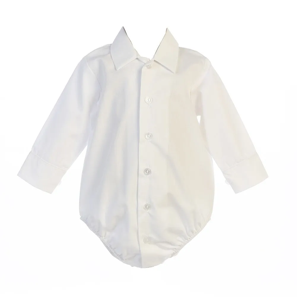 Baby Boys White Shirt Style Long Sleeve Poly Cotton Bodysuit 0-24M