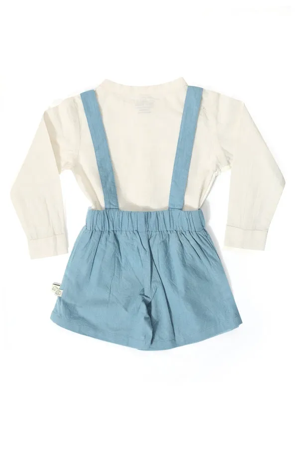 Baby Shirt & Suspender Shorts Set - White & Wood Blue