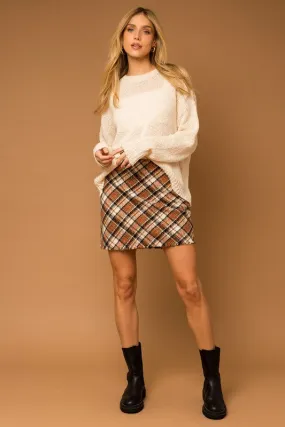 Bianca Bias Plaid Frayed Hem Mini Skirt