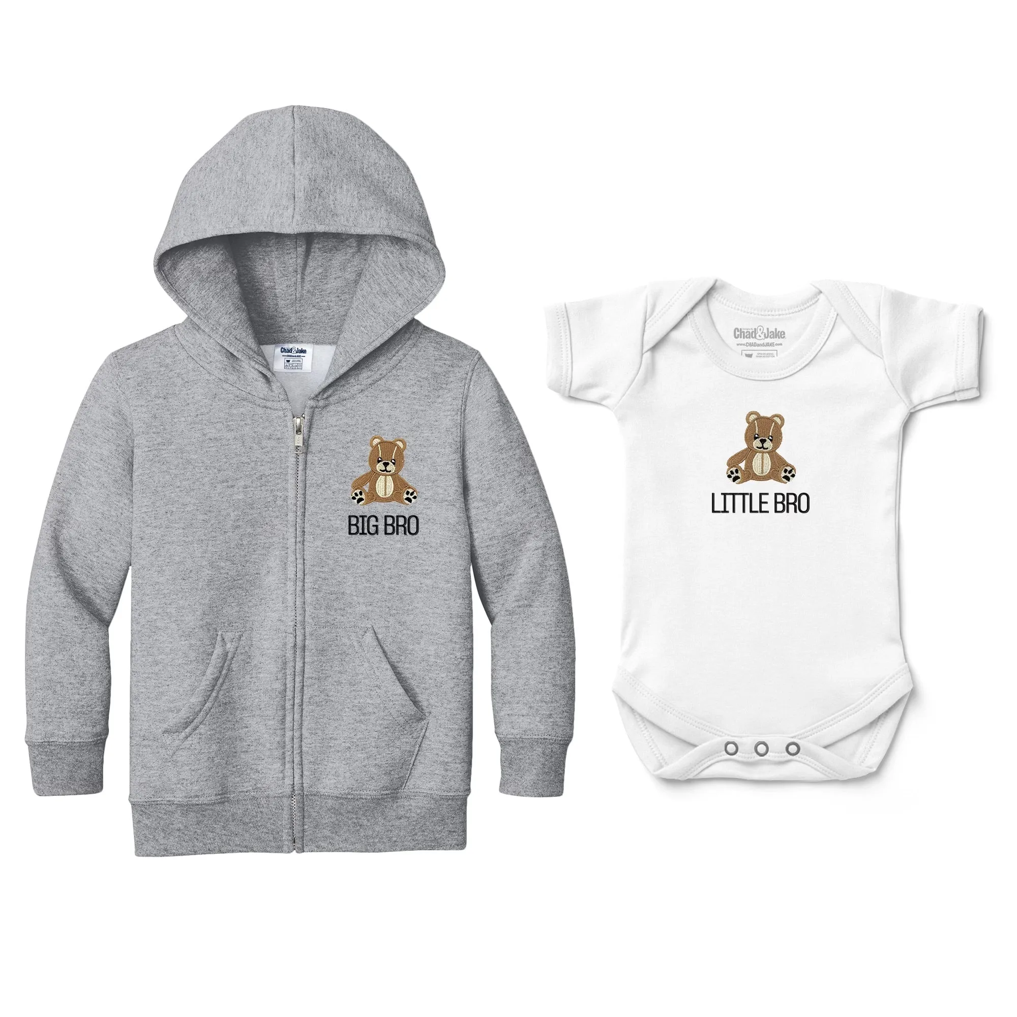 Big Bro Little Bro Teddy Bear Emoji - Full Zip Sweatshirt & Bodysuit Set