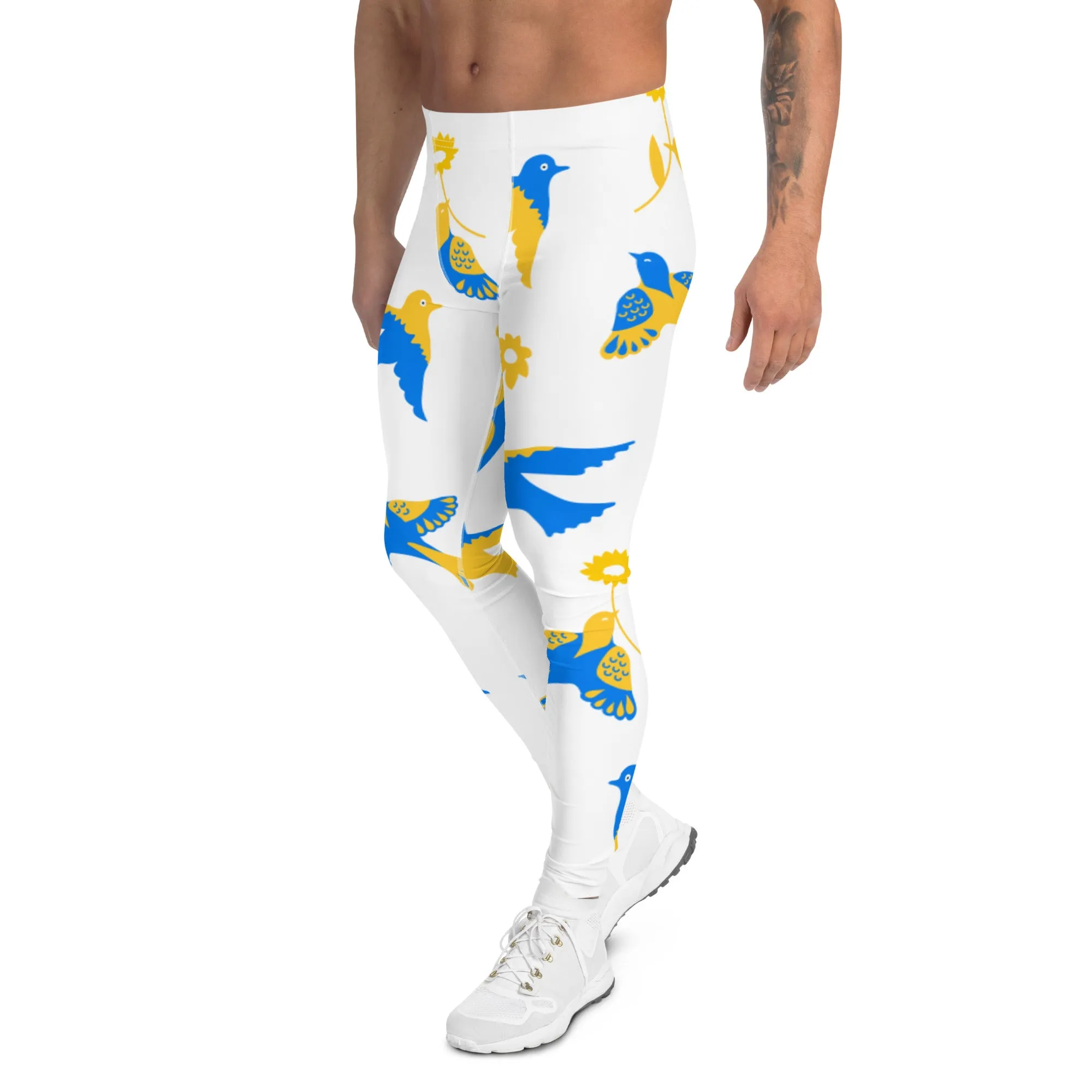 Birds Print Men's Leggings, Premium Fun Men's Running Tights For Bird Lovers-Made in USA/EU/MX