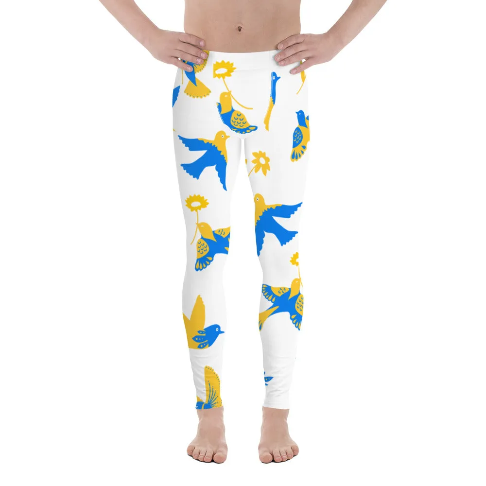 Birds Print Men's Leggings, Premium Fun Men's Running Tights For Bird Lovers-Made in USA/EU/MX