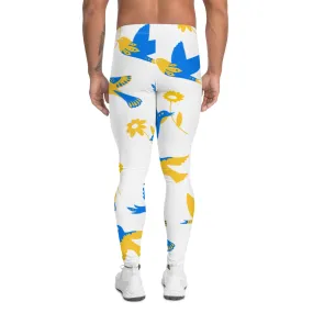 Birds Print Men's Leggings, Premium Fun Men's Running Tights For Bird Lovers-Made in USA/EU/MX