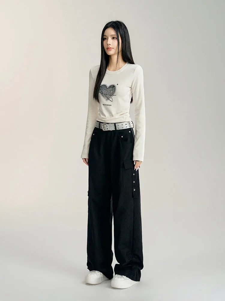 Black & Khaki Wrinkled Utility Wide-leg Pants