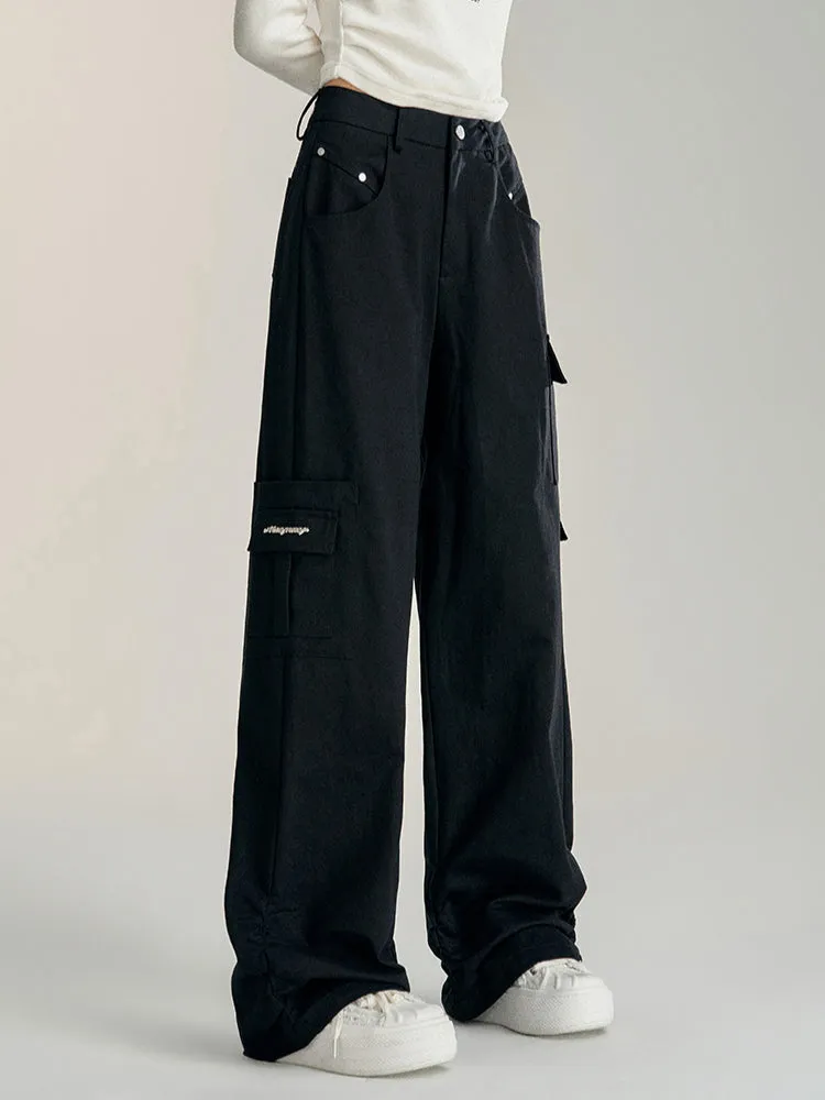 Black & Khaki Wrinkled Utility Wide-leg Pants