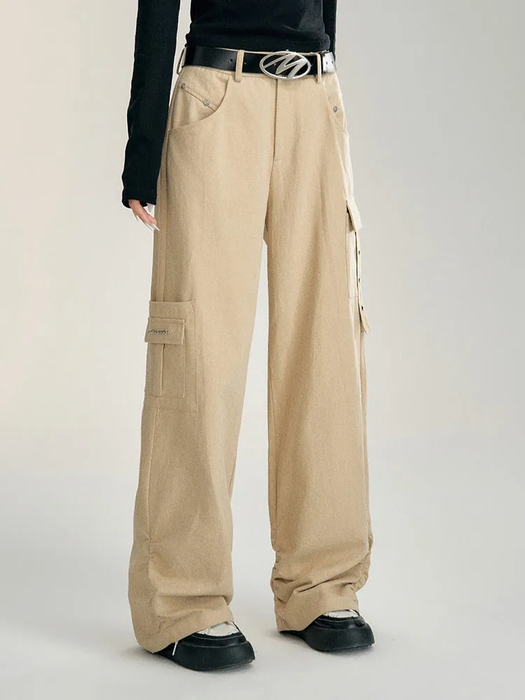 Black & Khaki Wrinkled Utility Wide-leg Pants