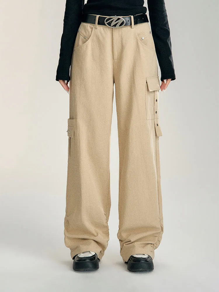 Black & Khaki Wrinkled Utility Wide-leg Pants