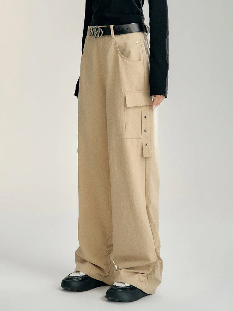 Black & Khaki Wrinkled Utility Wide-leg Pants