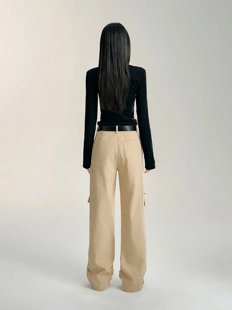 Black & Khaki Wrinkled Utility Wide-leg Pants