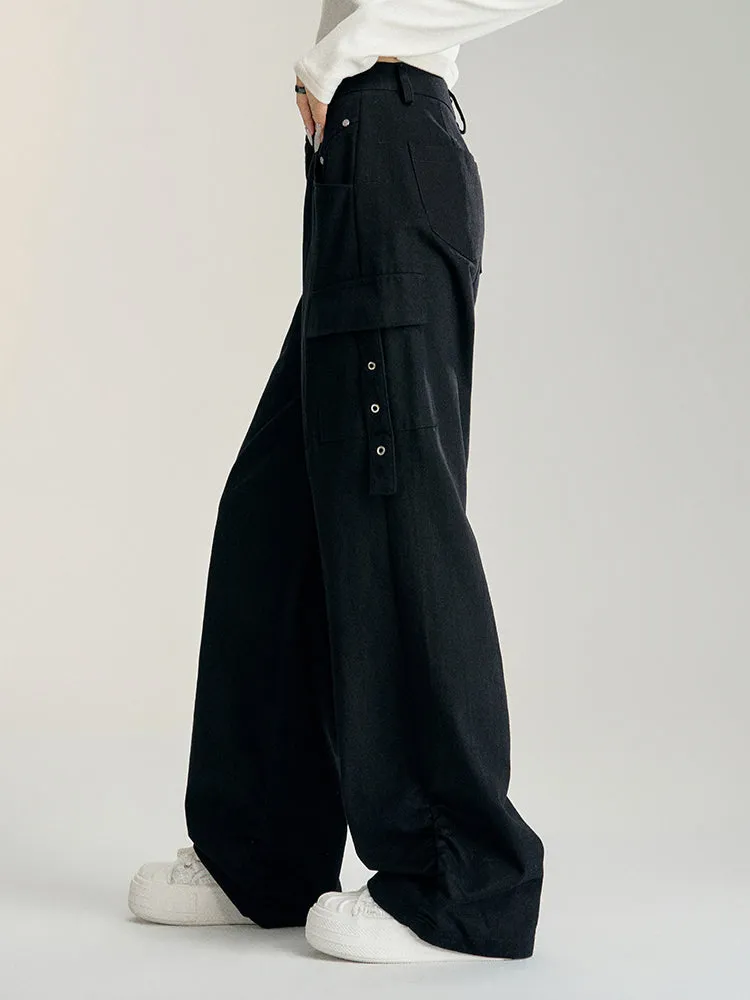 Black & Khaki Wrinkled Utility Wide-leg Pants