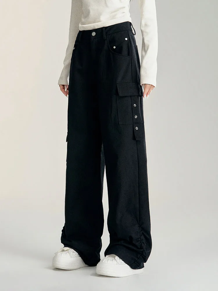 Black & Khaki Wrinkled Utility Wide-leg Pants