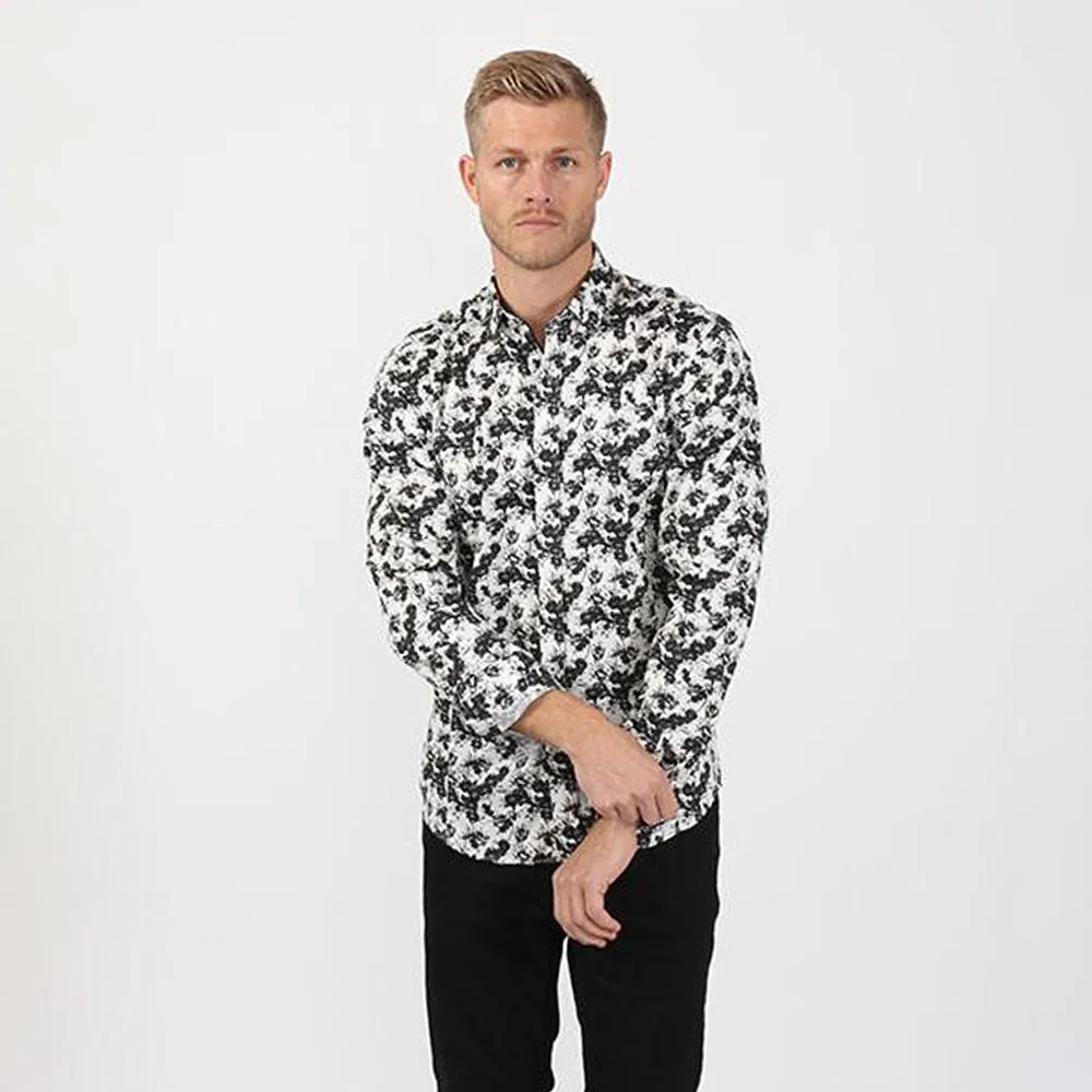 Black and White Rose Button Down Shirt