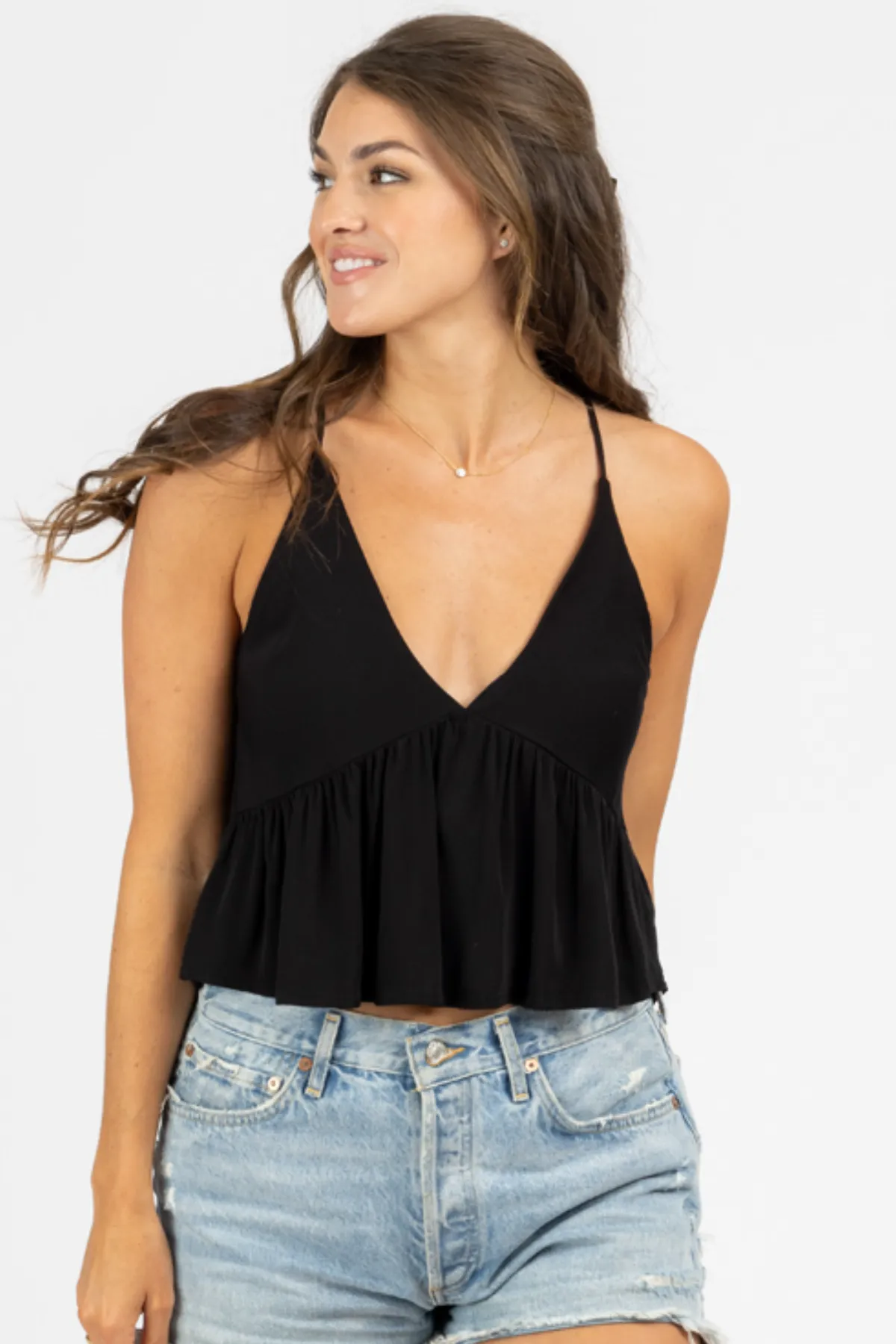 BLACK CAMI BABYDOLL TOP