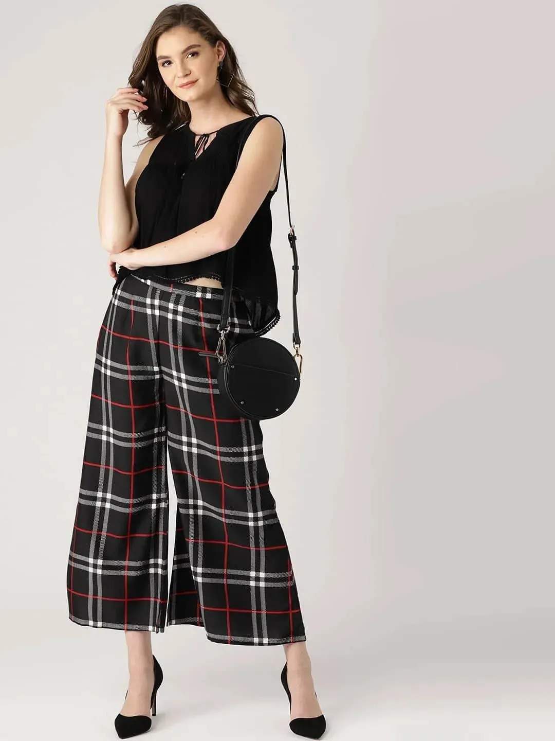 Black Checkered Crepe Palazzos