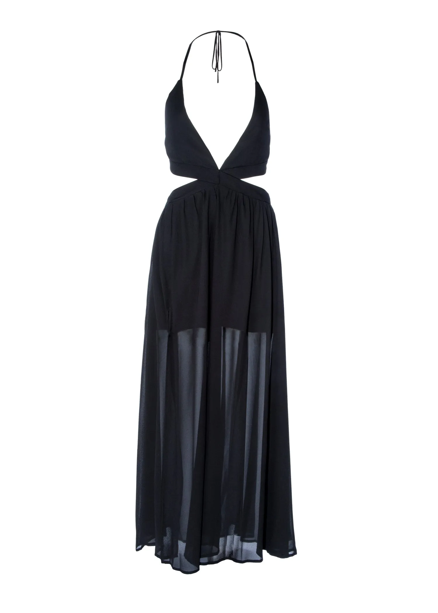 Black Deep V Maxi Dress with Cutouts