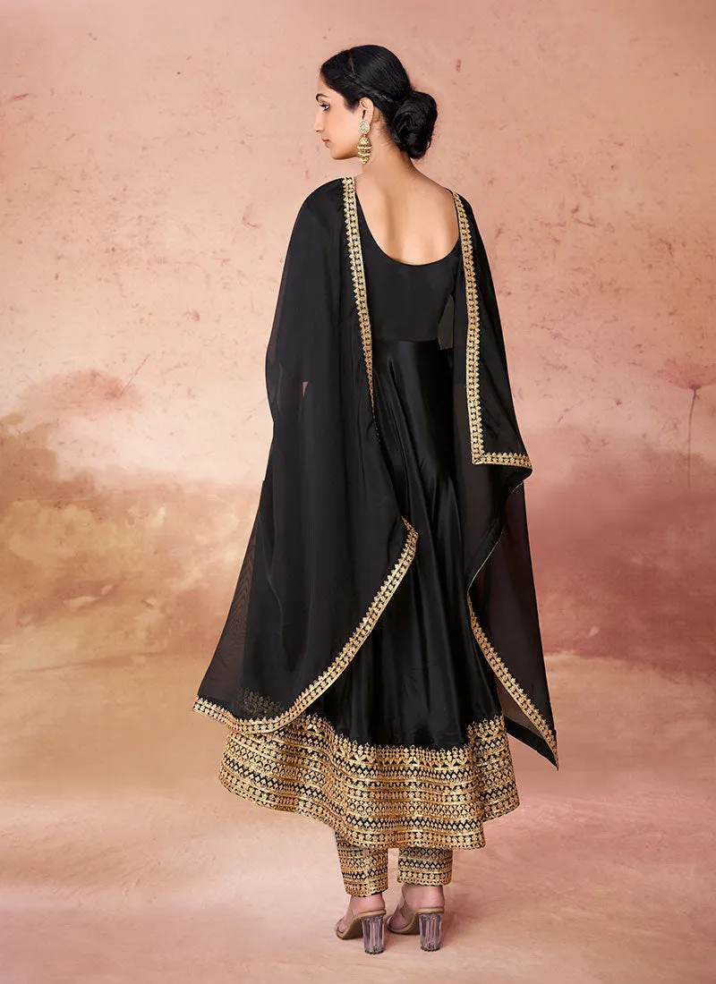 Black Golden Traditional Embroidery Anarkali Pant Suit