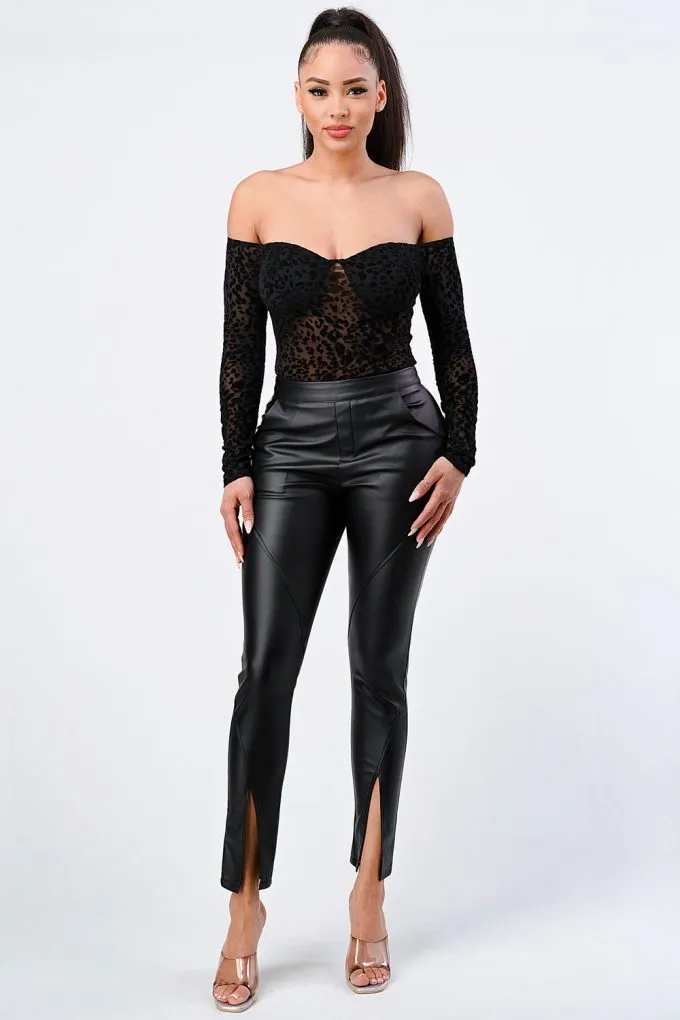 Black Leopard Off Shoulder Bodysuit