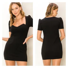 Black Short Sleeve Cocktail Mini Dress