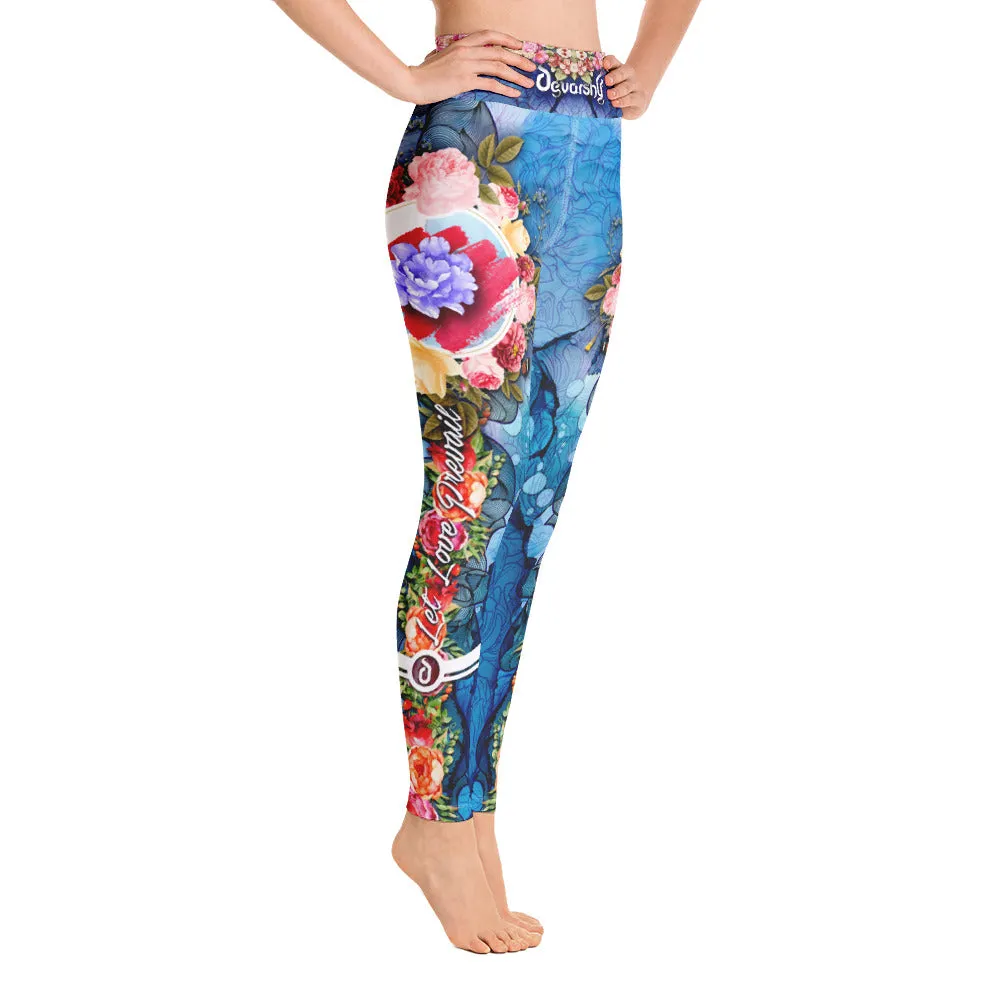 Blue Florals YOGA Leggings Floral Print Leggings Spandex High Waist YOGA Leggings, PF - LLP01