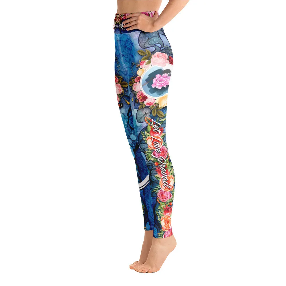 Blue Florals YOGA Leggings Floral Print Leggings Spandex High Waist YOGA Leggings, PF - LLP01