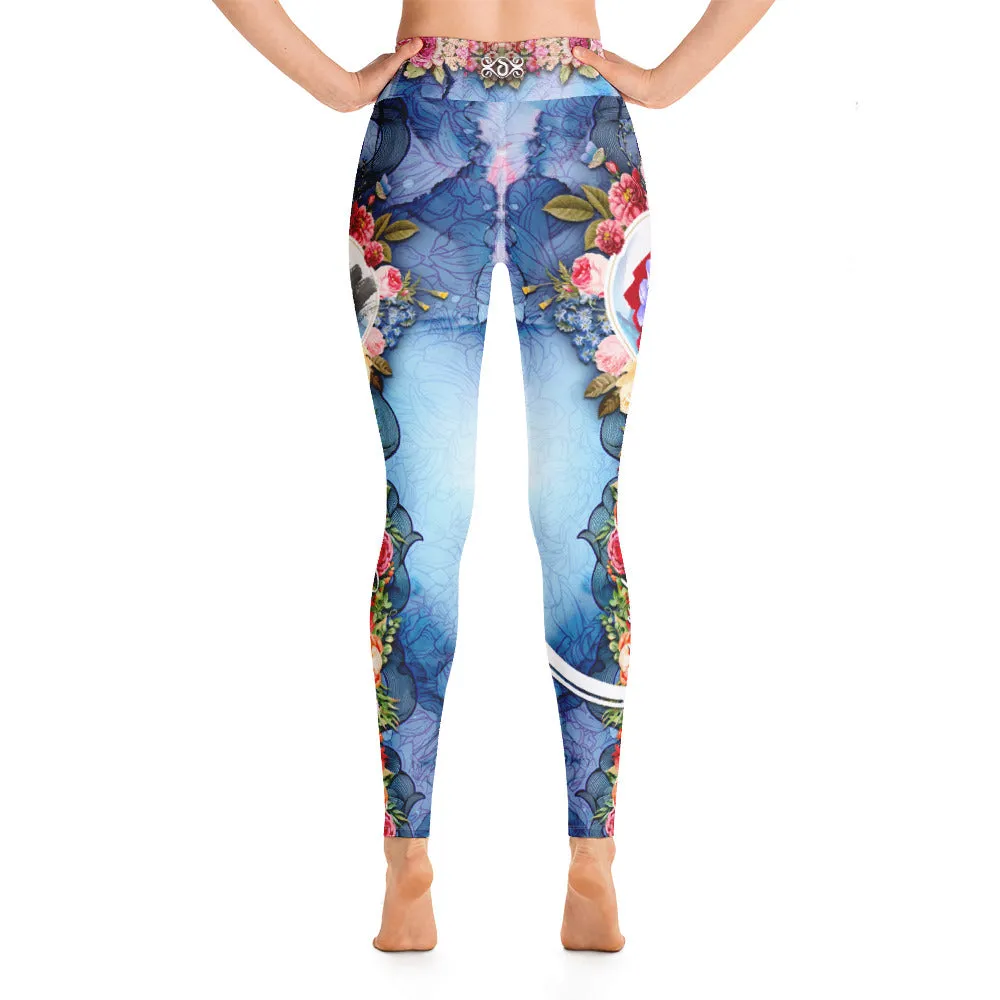 Blue Florals YOGA Leggings Floral Print Leggings Spandex High Waist YOGA Leggings, PF - LLP01