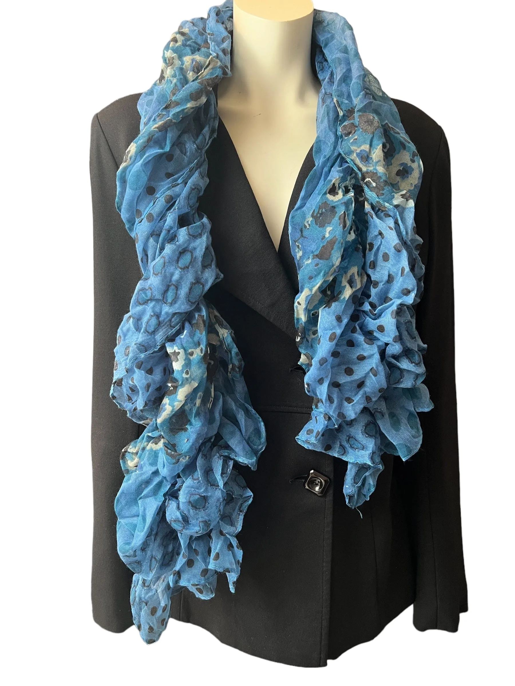 Blue Polka Dot - Ruffle Scarf