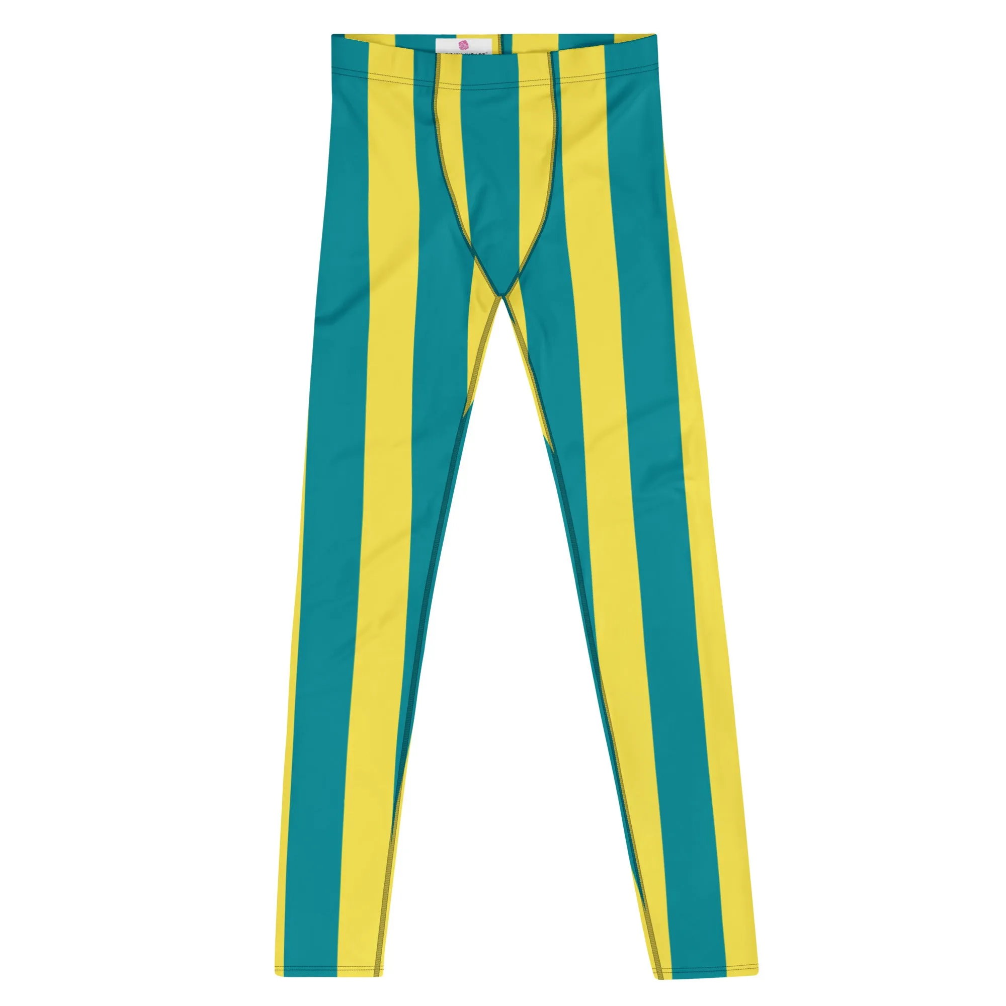 Blue Yellow Stripes Men's Leggings, Colorful Patterned Designer Best Men's Leggings - Made in USA/EU/MX