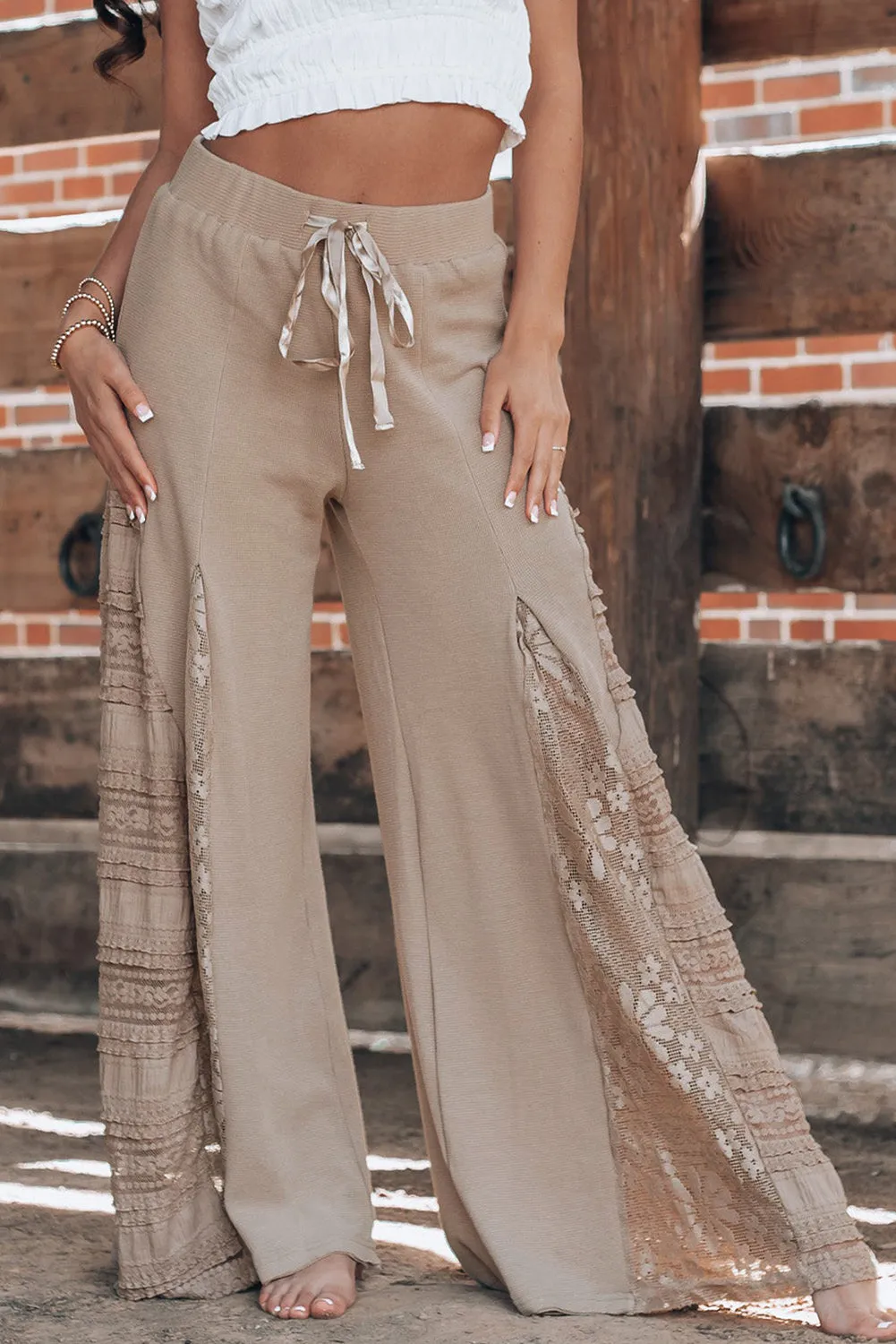 Boho Lace Patchwork Wide Leg High Waist Pants