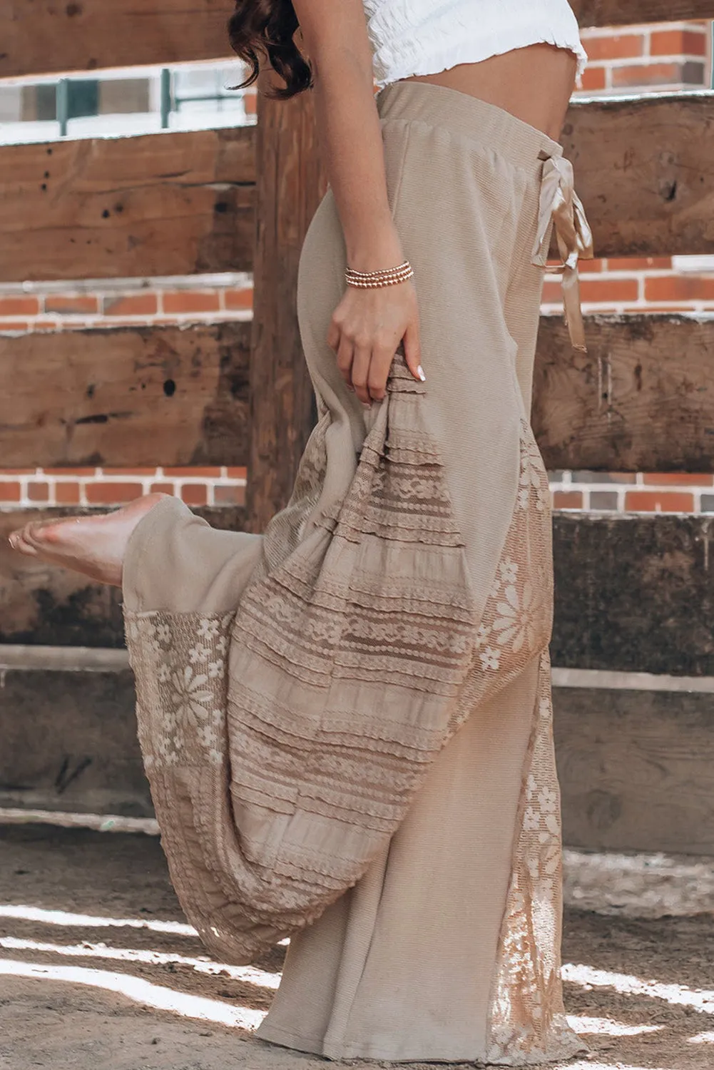 Boho Lace Patchwork Wide Leg High Waist Pants