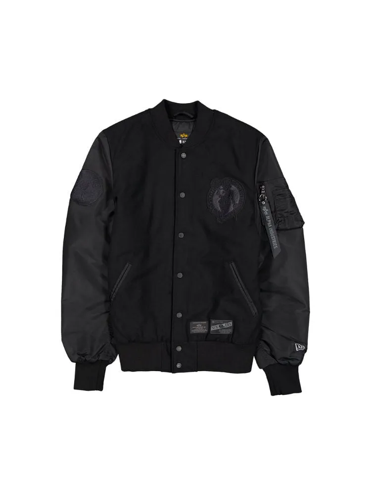 BOSTON CELTICS X ALPHA X NEW ERA WOOL VARSITY MA-1 BOMBER JACKET