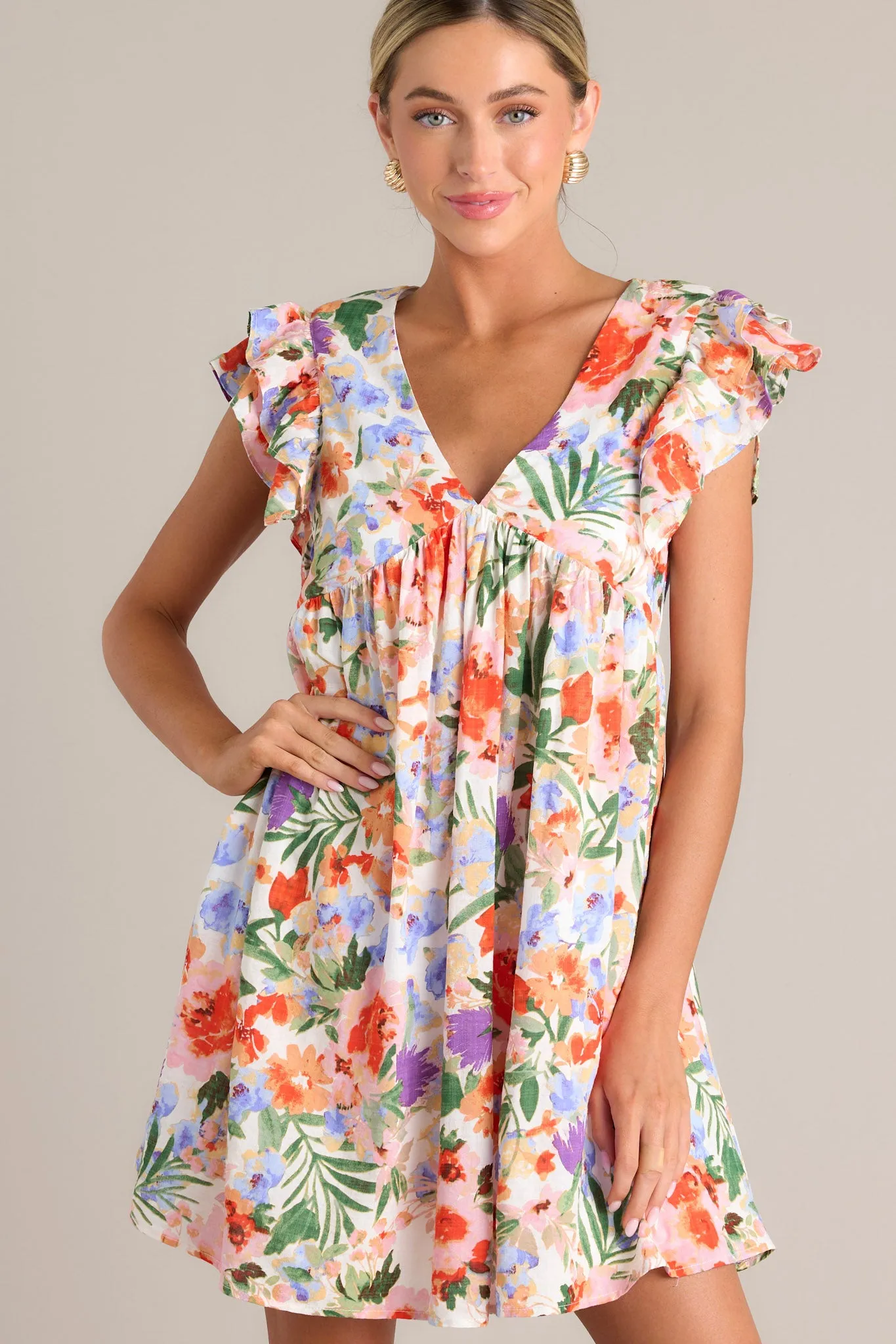 Botanical Bouquet Ivory Multi Floral Mini Dress