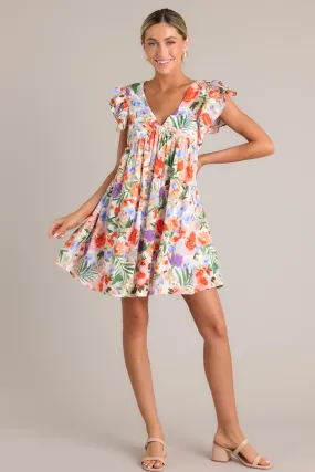 Botanical Bouquet Ivory Multi Floral Mini Dress