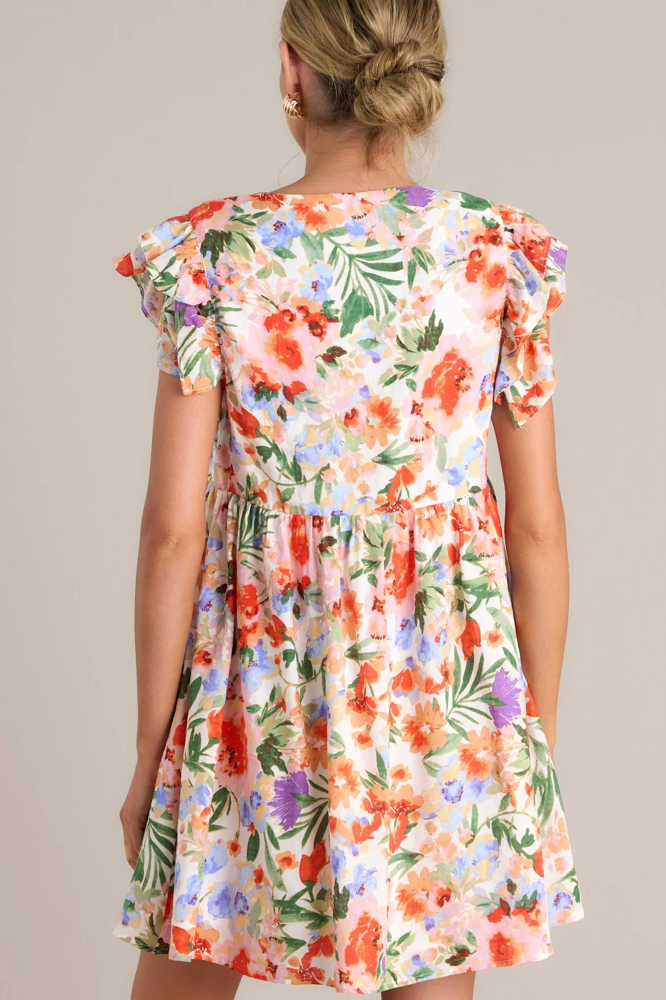 Botanical Bouquet Ivory Multi Floral Mini Dress