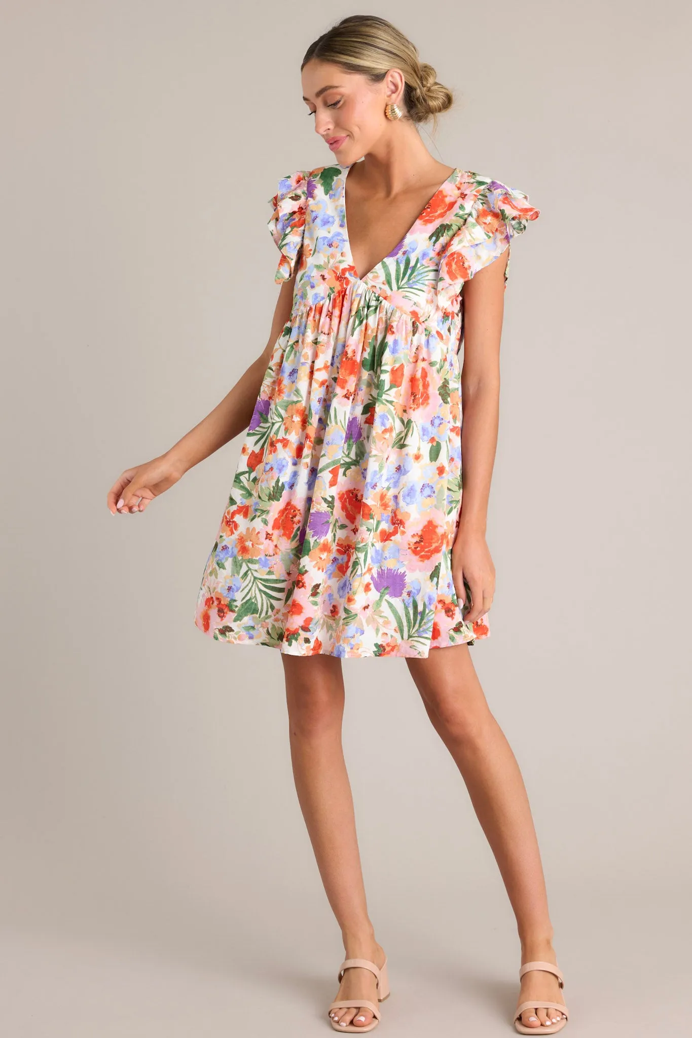 Botanical Bouquet Ivory Multi Floral Mini Dress